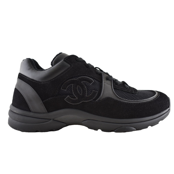 Chanel 20P Mens Triple Black Mesh CC Logo Low Top Runner Trainer Sneaker 44 11 - Picture 1 of 13